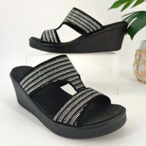 Skechers Shoes - Skechers Black and Silver Women's Sandals